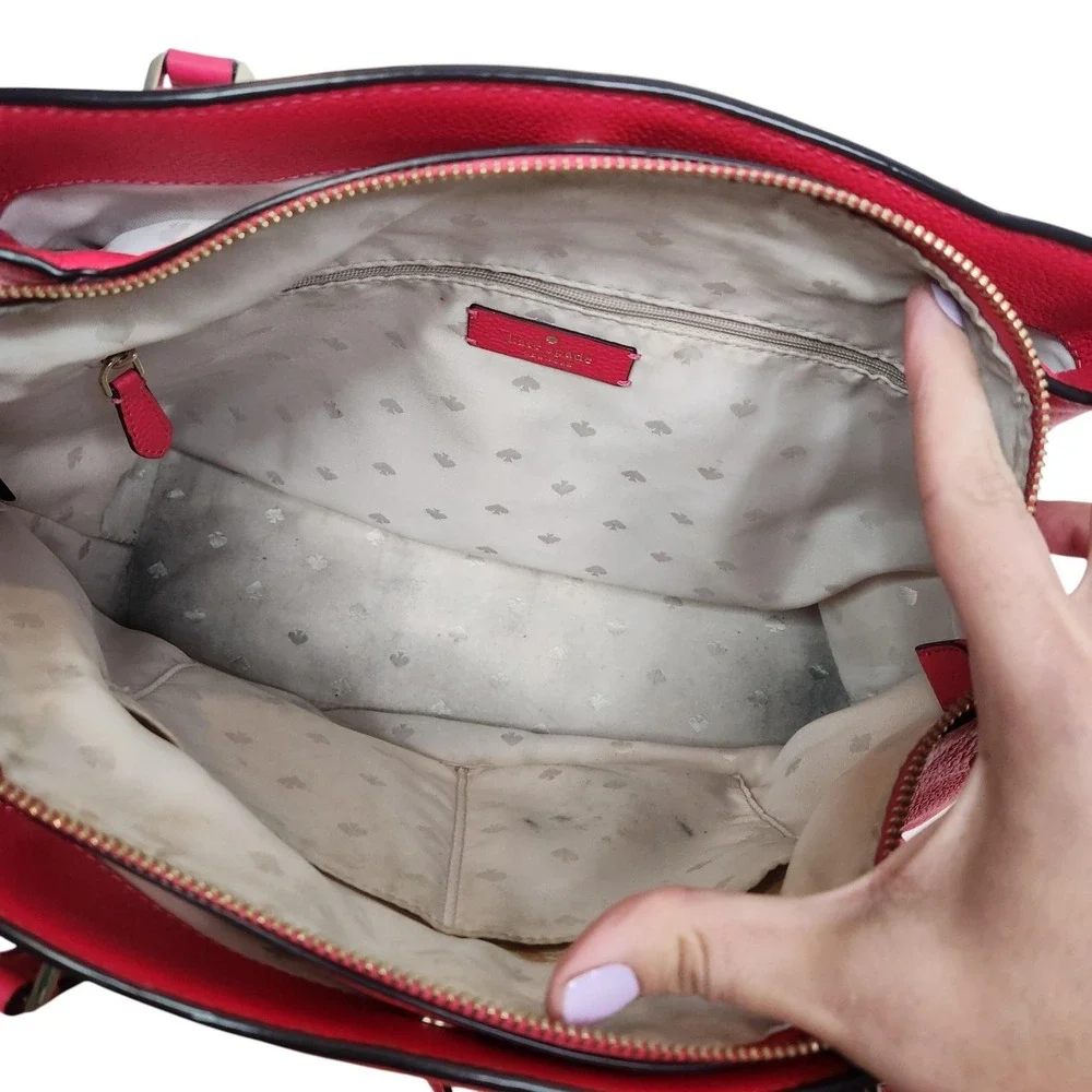 KATE SPADE Tote Bag Womens Large Pink Leather Triple Compartment Shoulder Purse